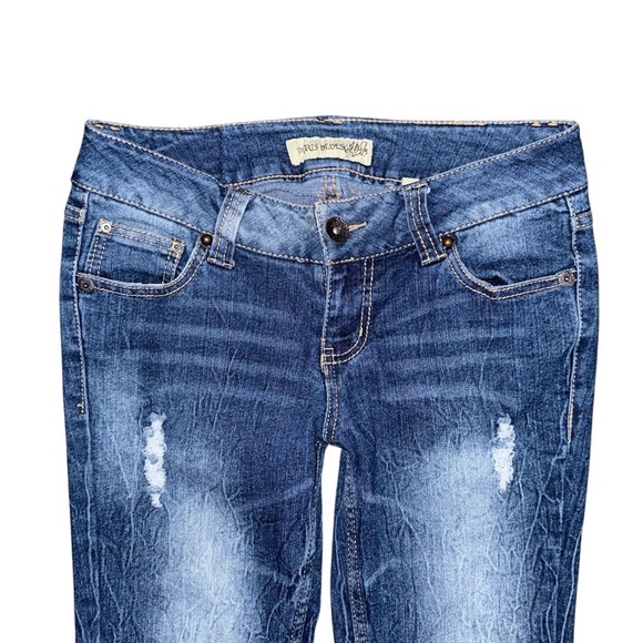 Paris Blues Y2K Bootcut Distressed Jeans Women’s Size 7 (29x29.5) Blue Low Rise - Picture 3 of 7
